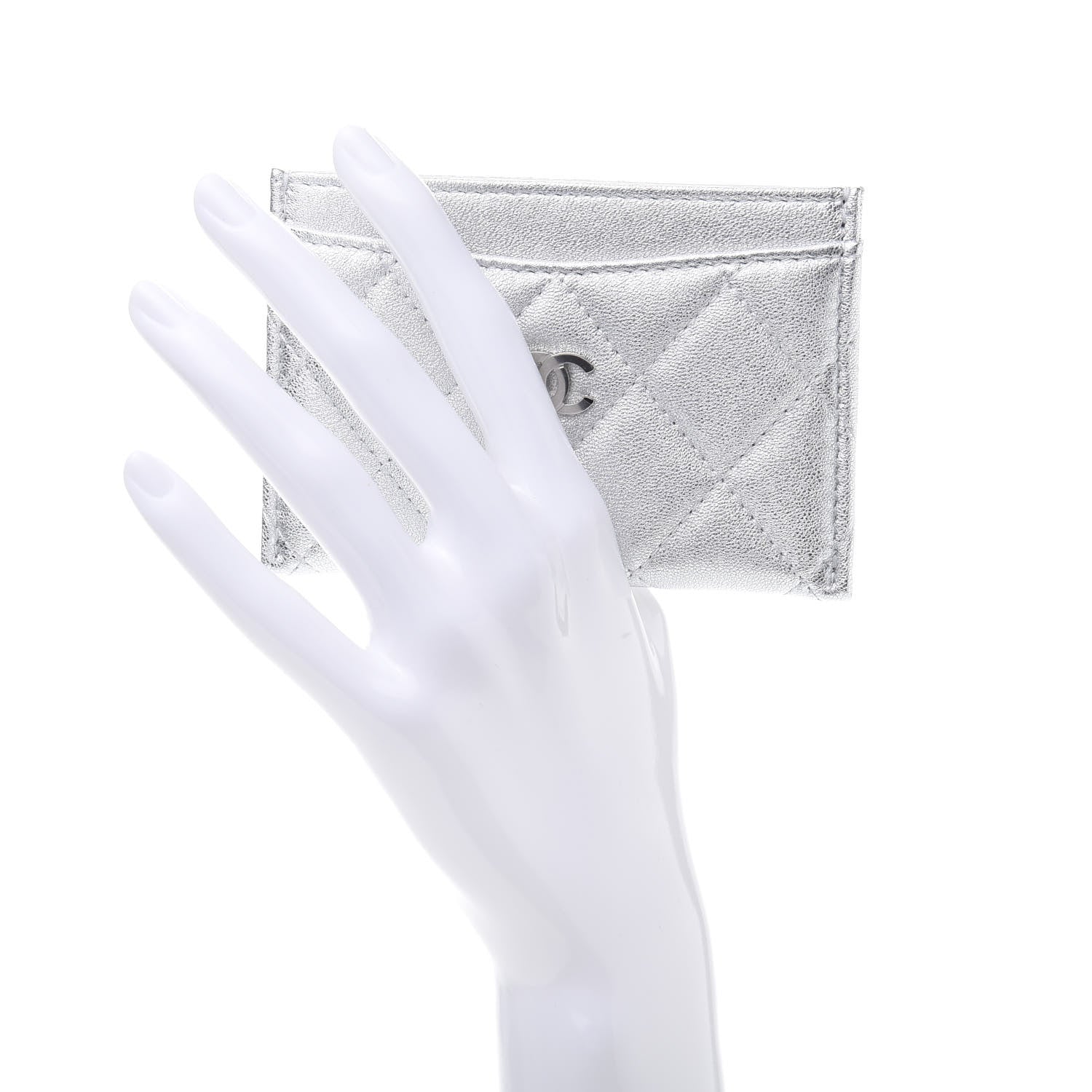 Chanel Metallic Lambskin Quilted Card Holder Silver 2 of 11