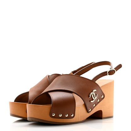Chanel Calfskin Studded Slingback Clog Sandals 40 Dark Brown 3 of 10
