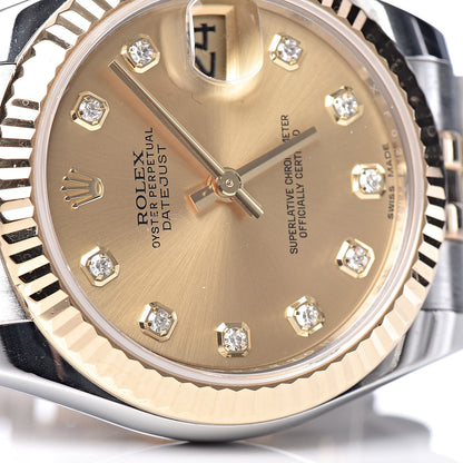 Rolex Stainless Steel 18K Yellow Gold Diamond 31mm Oyster Perpetual Datejust Watch Champagne 178273 9 of 10