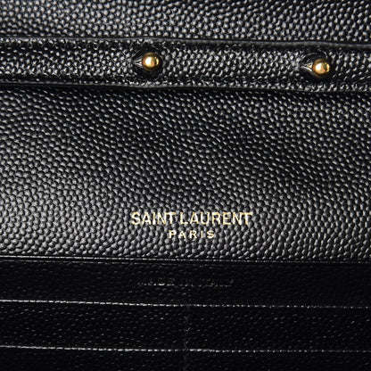 Saint Laurent Grain De Poudre Matelasse Chevron Monogram Chain Wallet Black 6 of 8