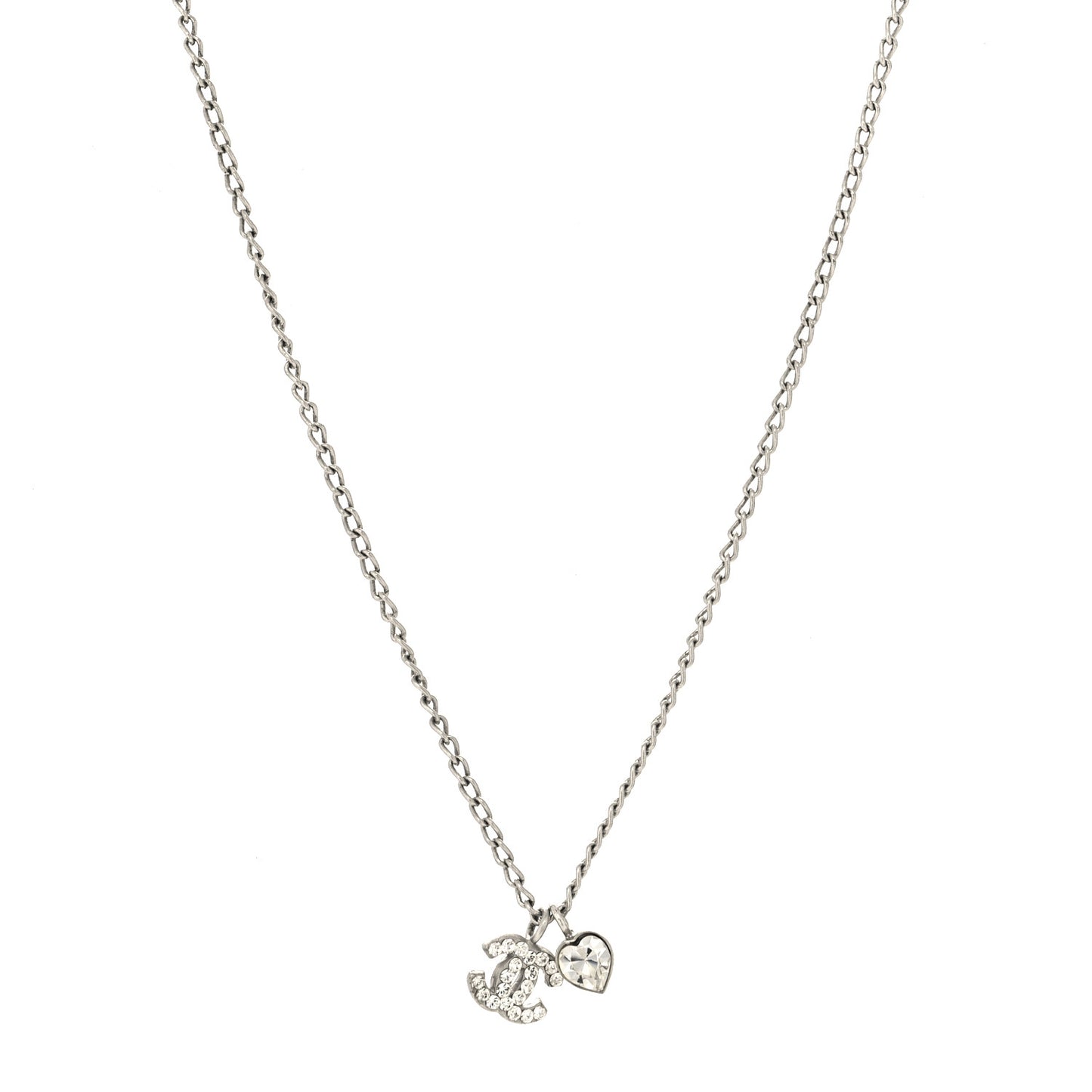 Crystal Mini Heart CC Necklace Silver