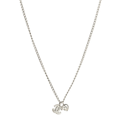 Chanel Crystal Mini Heart CC Necklace Silver 2 of 5
