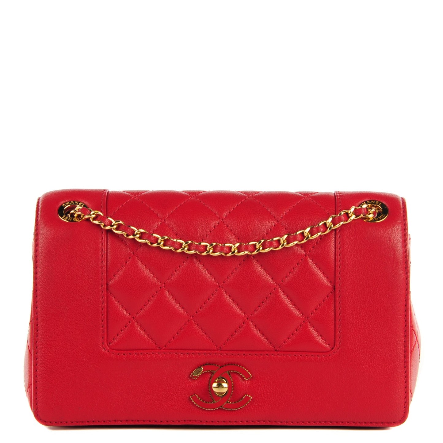 Iridescent Sheepskin Quilted Small Vintage Mademoiselle Flap Red