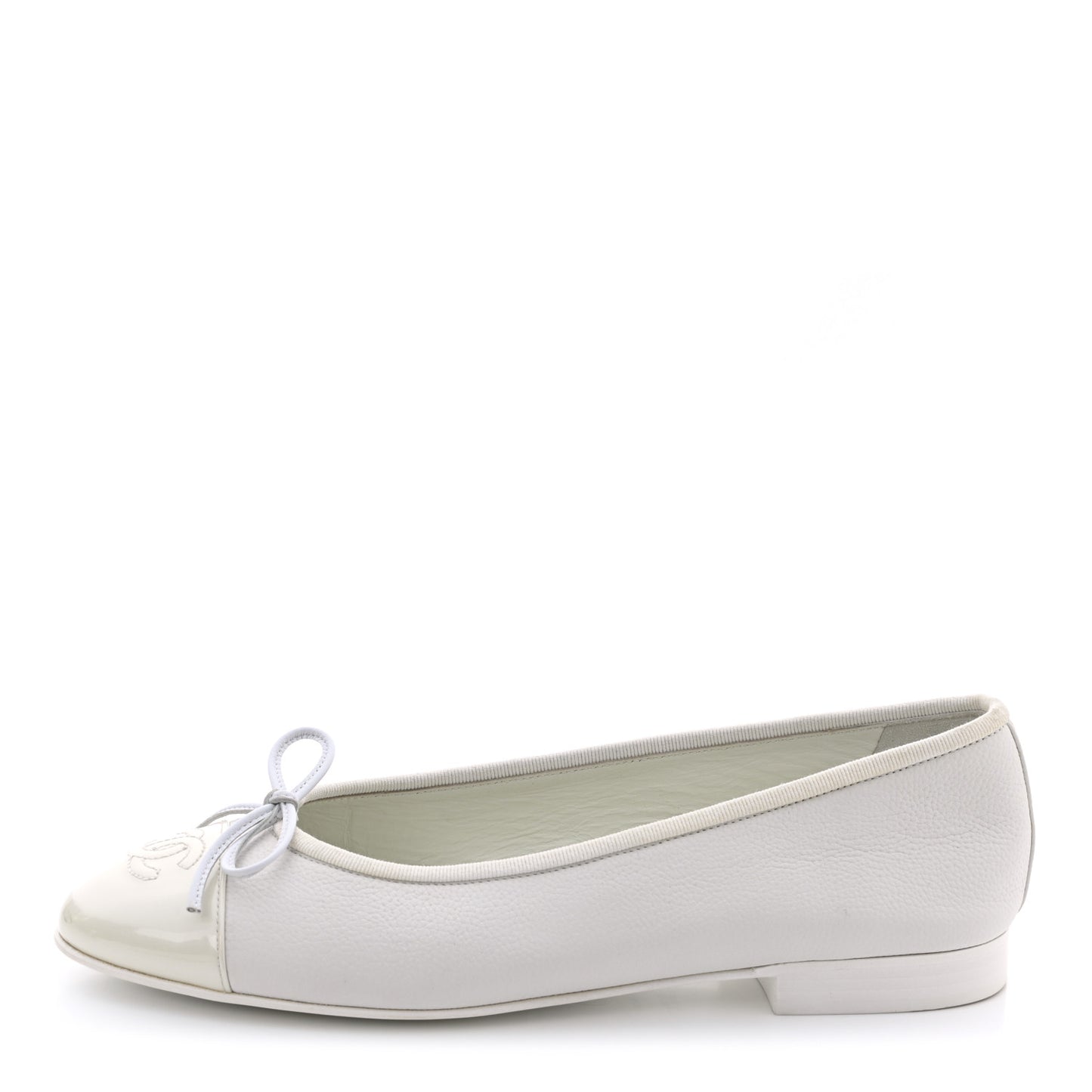 Calfskin Cap Toe CC Ballerina Flats 37.5 White