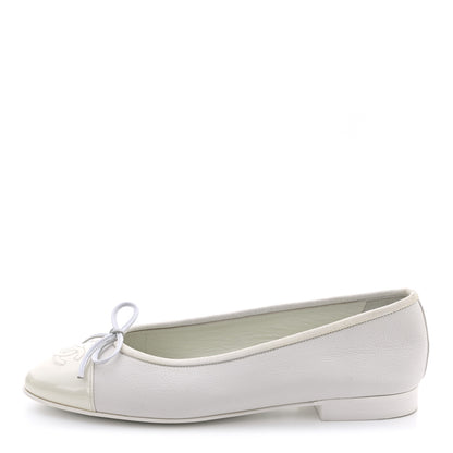 Chanel Calfskin Cap Toe CC Ballerina Flats 37.5 White 1 of 8
