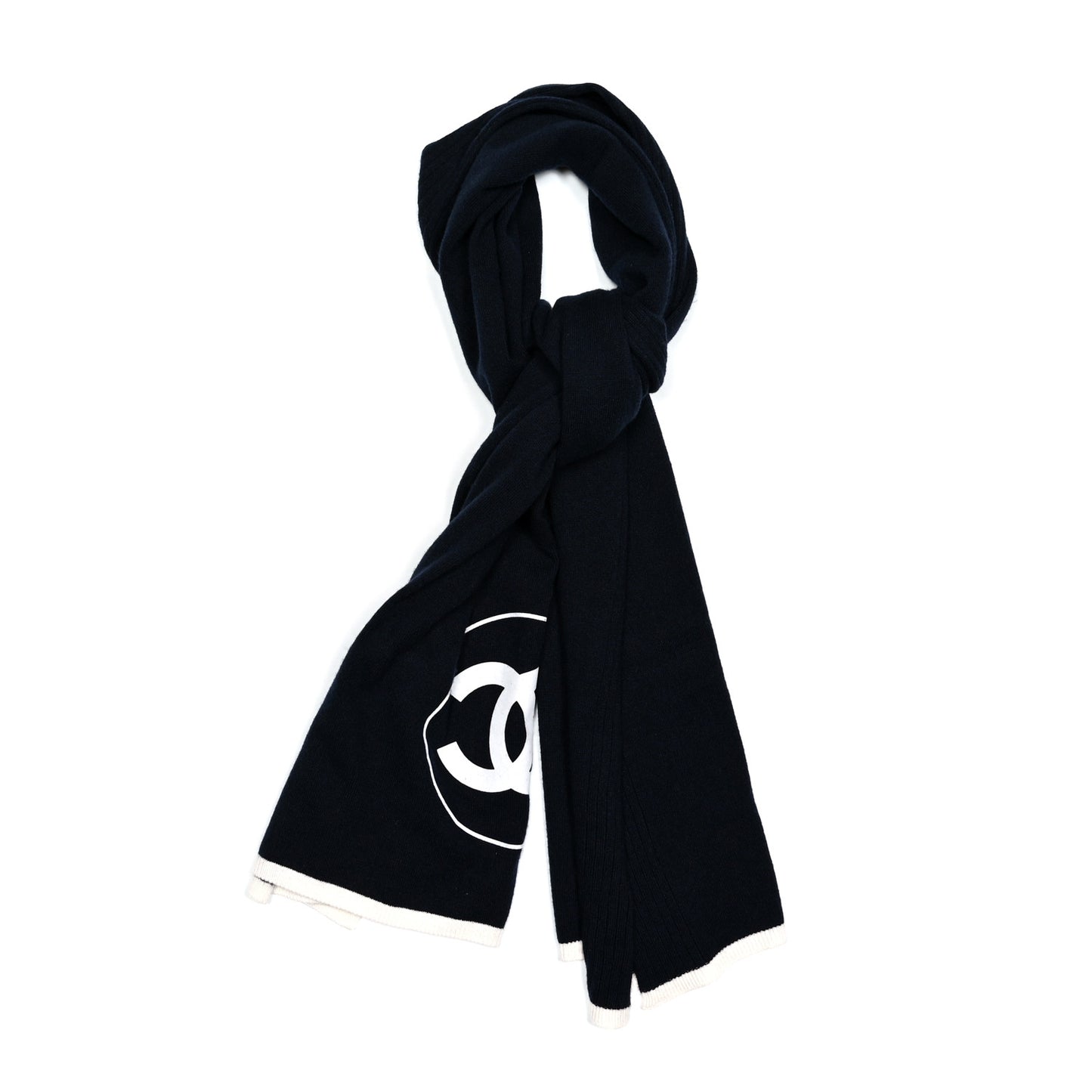 Cashmere Silk CC Logo Stole Navy White
