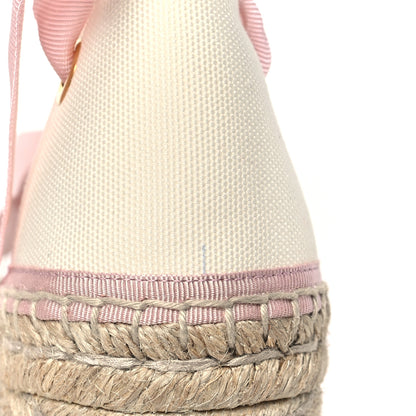 Gucci Canvas Grossgrain Embroidered Judit Ankle Wrap Platform 35/120mm Espadrille Wedges 38.5 White Shell 7 of 8