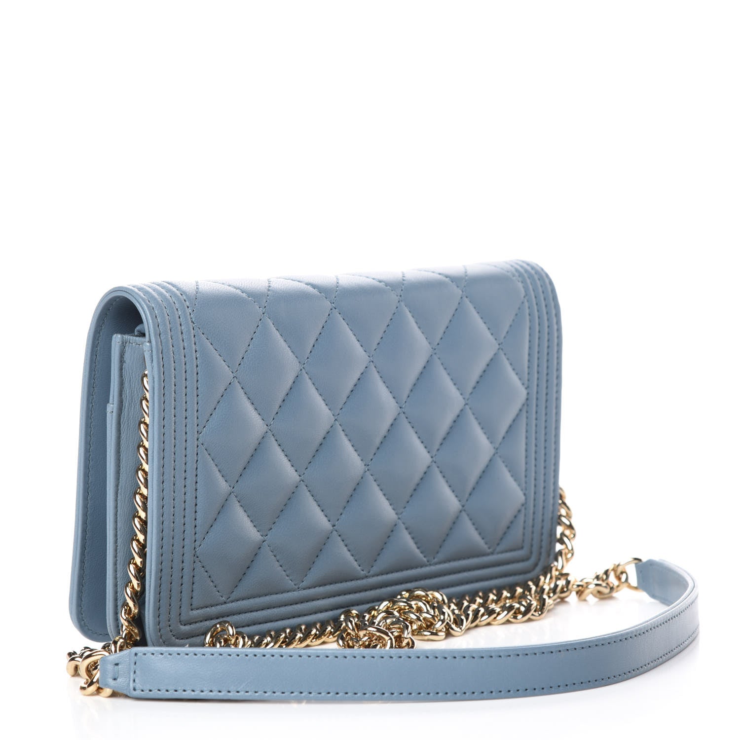 Chanel Lambskin Quilted Boy Wallet On Chain WOC Blue 3 of 14