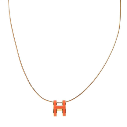 Hermes Lacquered Gold Pop H Pendant Necklace Orange 1 of 7