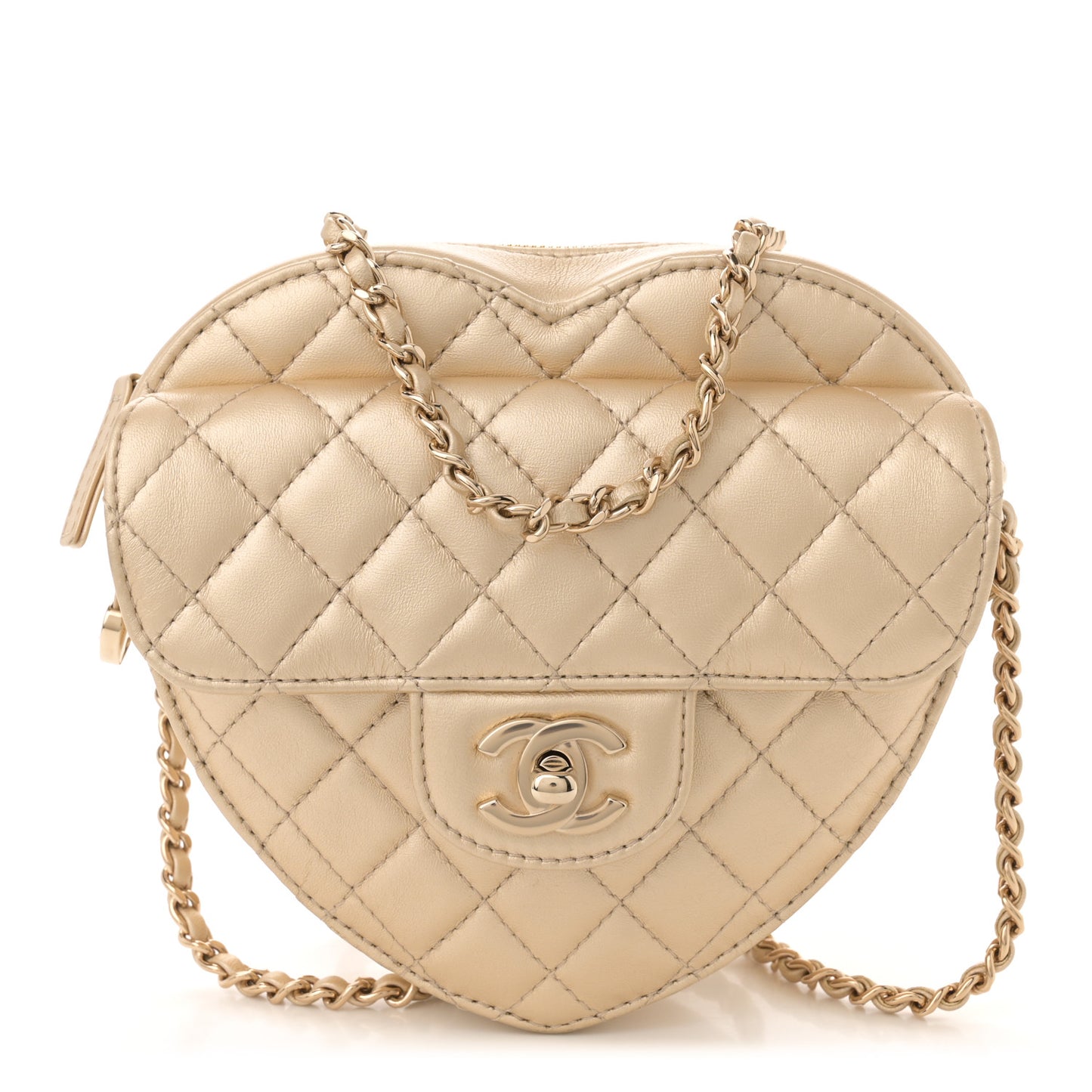 Metallic Lambskin Quilted CC In Love Heart Bag Gold