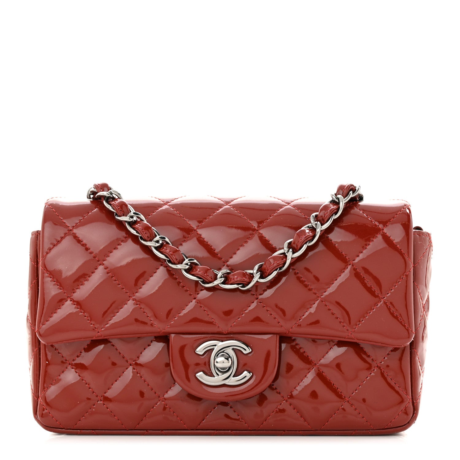 Chanel Patent Calfskin Quilted Mini Rectangular Flap Dark Red 1 of 12