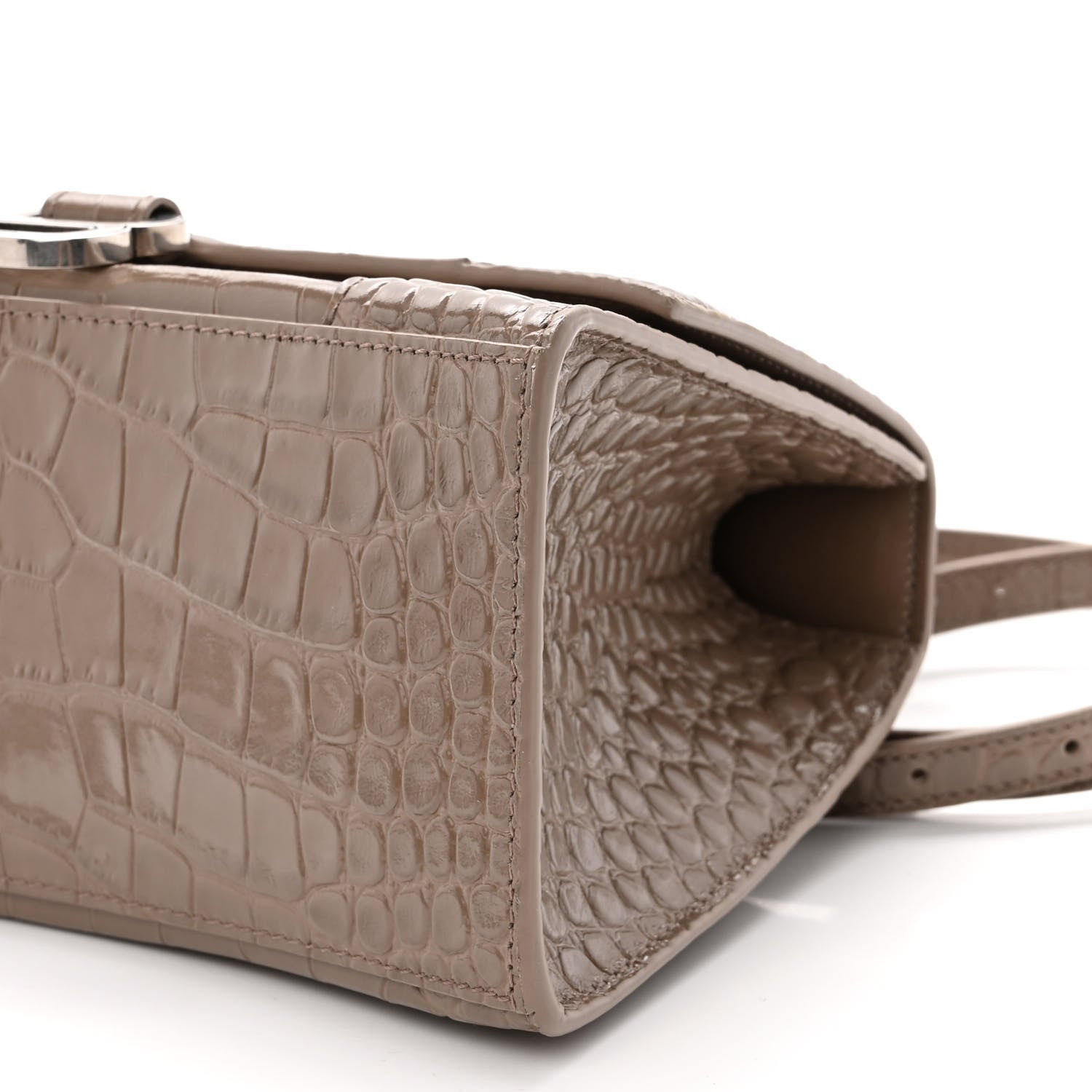 Balenciaga Shiny Calfskin Crocodile Embossed Small Hourglass Top Handle Bag Mink Grey 8 of 9