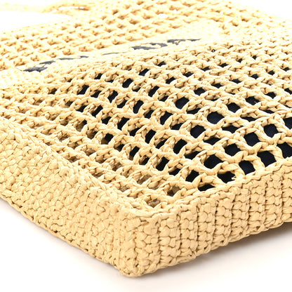 Prada Yarn Raffia Effect Crochet Logo Embroidered Tote Bag Naturale 8 of 10