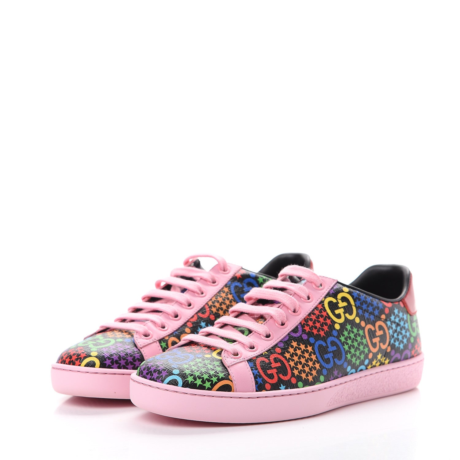 Gucci GG Supreme Monogram Psychedelic Womens Ace Sneakers 37 Black Multicolor Sugar Pink 3 of 8