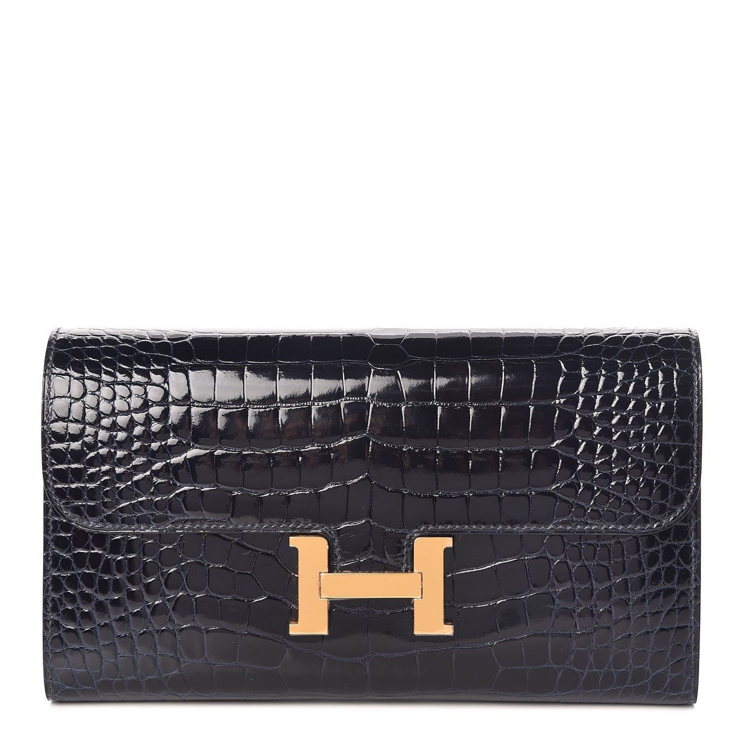 Hermes Shiny Alligator Constance Long Wallet Bleu Marine 1 of 8