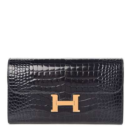 Hermes Shiny Alligator Constance Long Wallet Bleu Marine 1 of 8