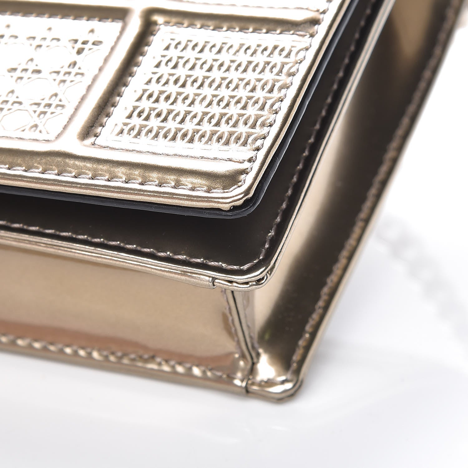 Christian Dior Metallic Patent Micro-Cannage Diorama Wallet on Chain Pouch Gold 8 of 8