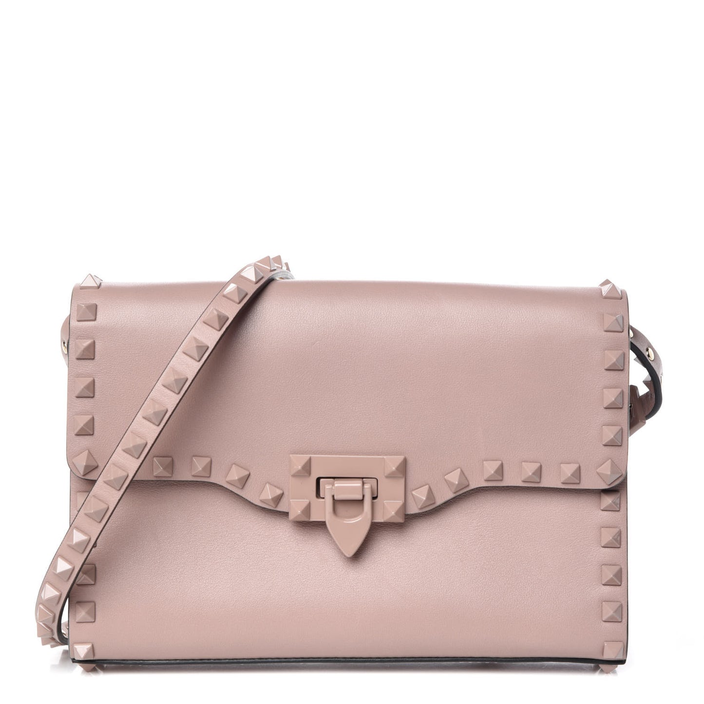 Vitello Monochrome Medium Rockstud Flip Lock Crossbody Bag Poudre