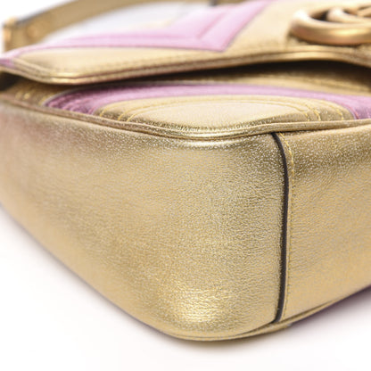 Gucci Metallic Calfskin Matelasse Small GG Marmont Shoulder Bag Gold Pink 9 of 11