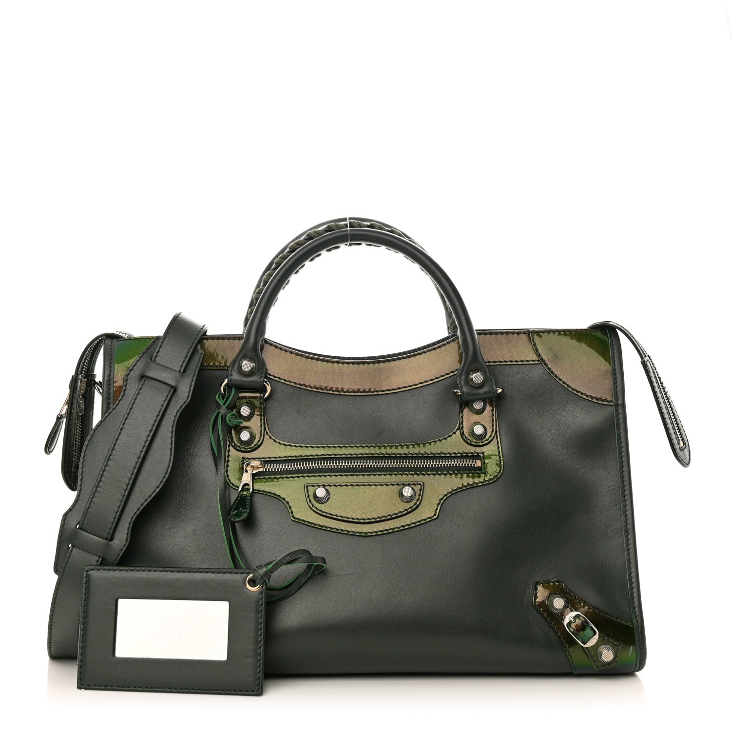 Balenciaga Smooth Calfskin Metallic Patent Giant 12 Silver Hardware City Vert Poker Fonce 3 of 13