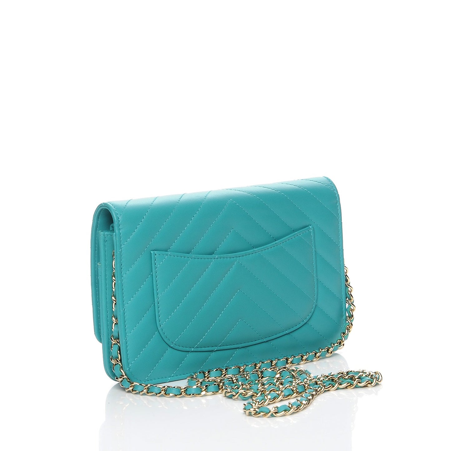 Lambskin Chevron Wallet On Chain WOC Turquoise