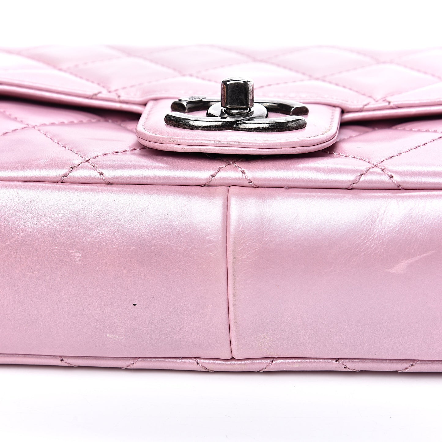 Glazed Calfskin Quilted Coco Pleats Flap Pink