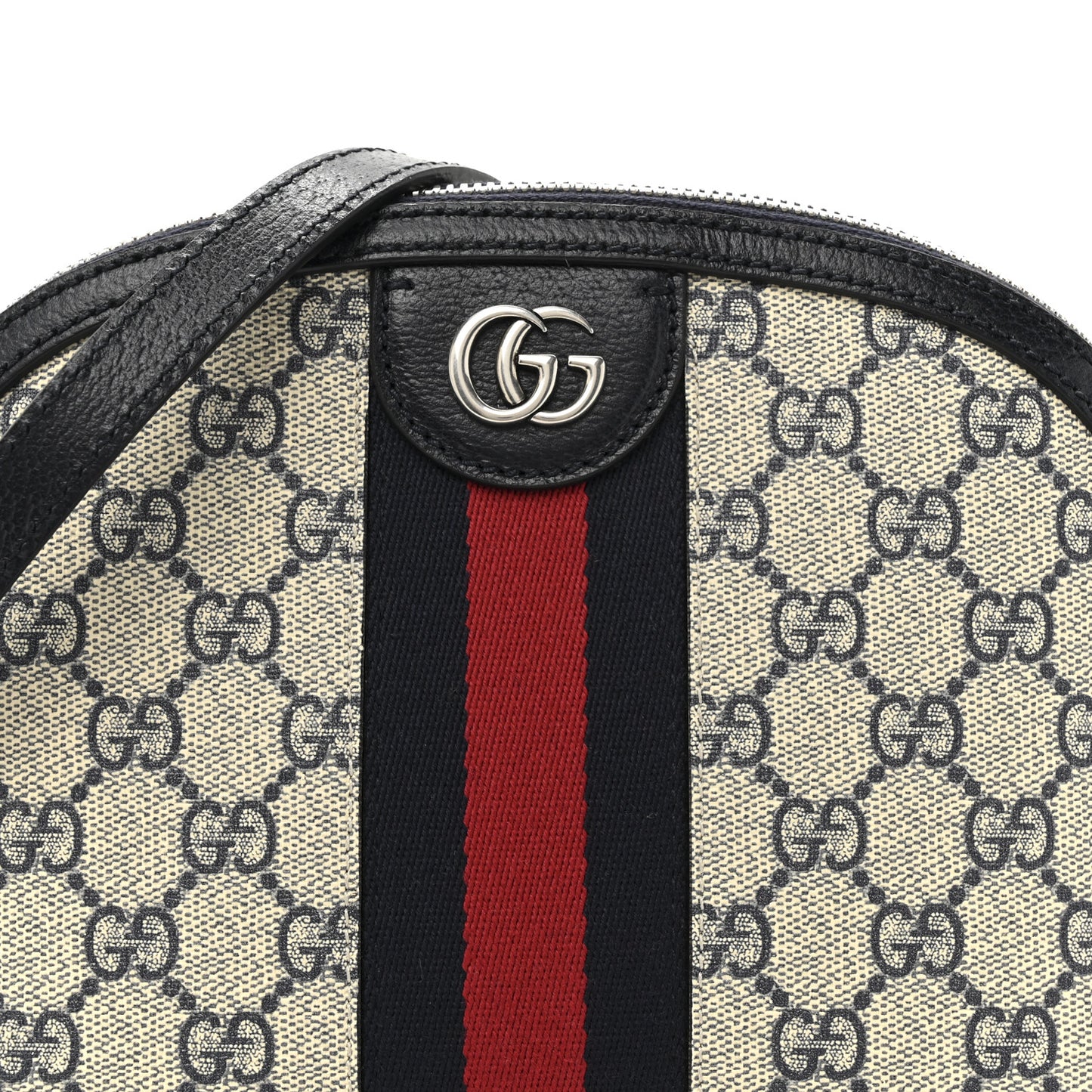 GG Supreme Monogram Textured Dollar Calfskin Web Small Ophidia Dome Shoulder Bag Beige Blue