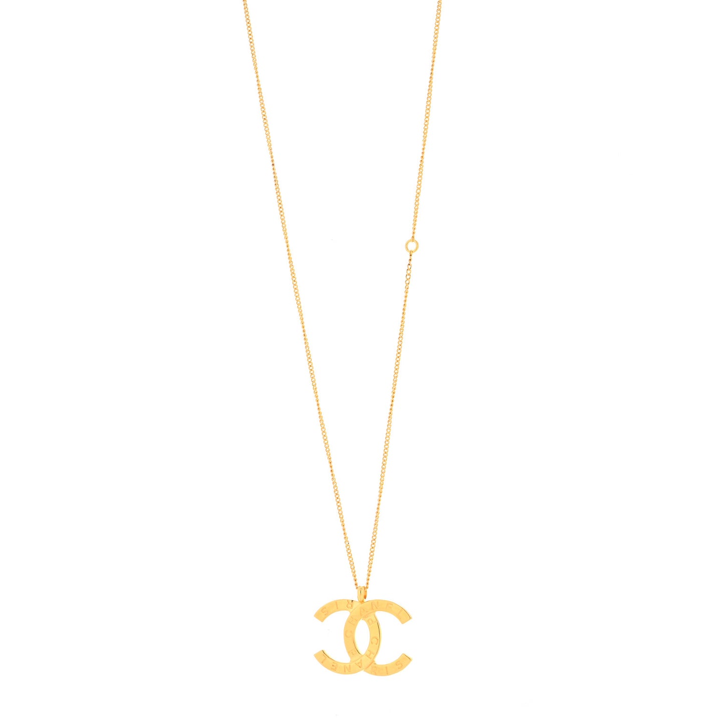 Metal CC Paris Button Necklace Gold