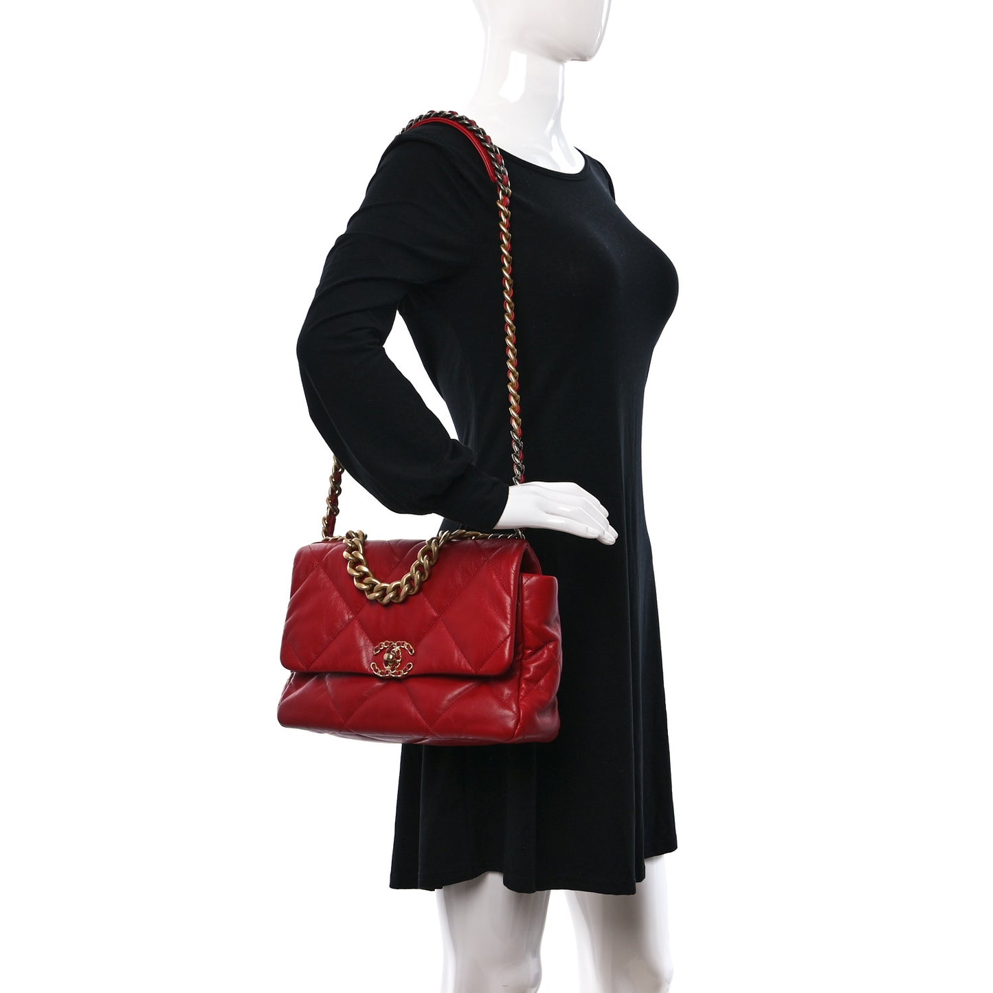 Lambskin Quilted Large Chanel 19 Flap Red
