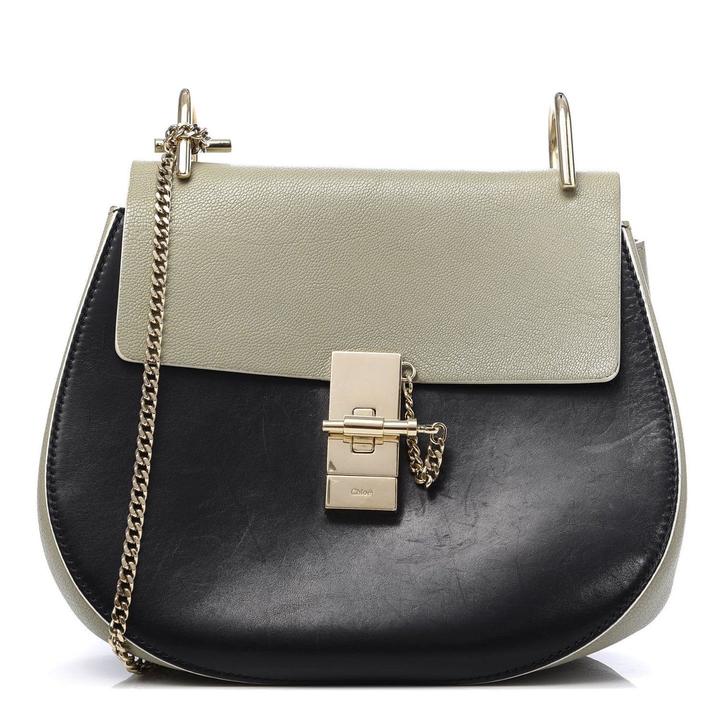 Goatskin Calfskin Bi-Color Drew Shoulder Bag Sage