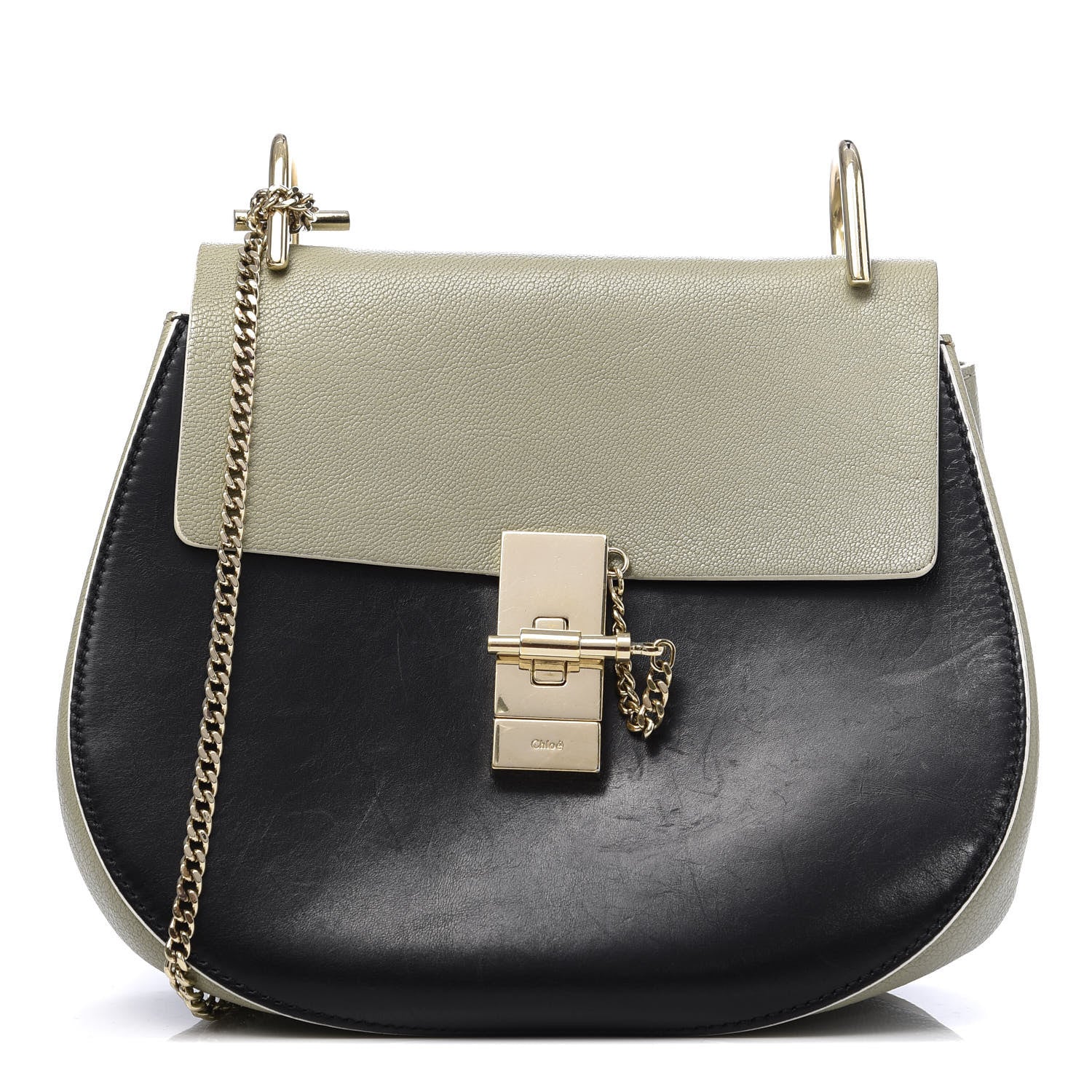 Chloe Goatskin Calfskin Bi-Color Drew Shoulder Bag Sage 1 of 11