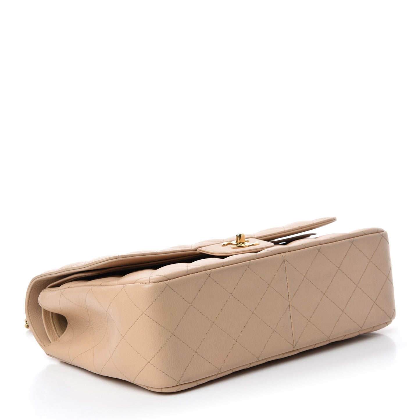 Caviar Quilted Jumbo Double Flap Beige Clair