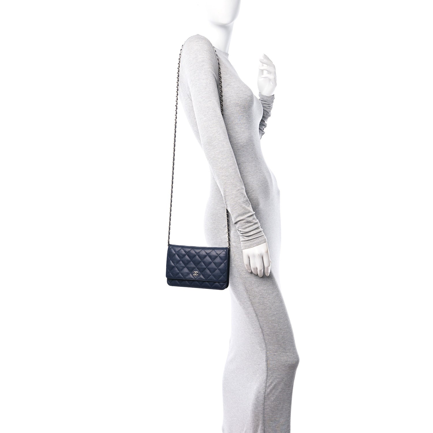 Chanel Caviar Quilted Wallet on Chain WOC Navy Blue 2 of 14