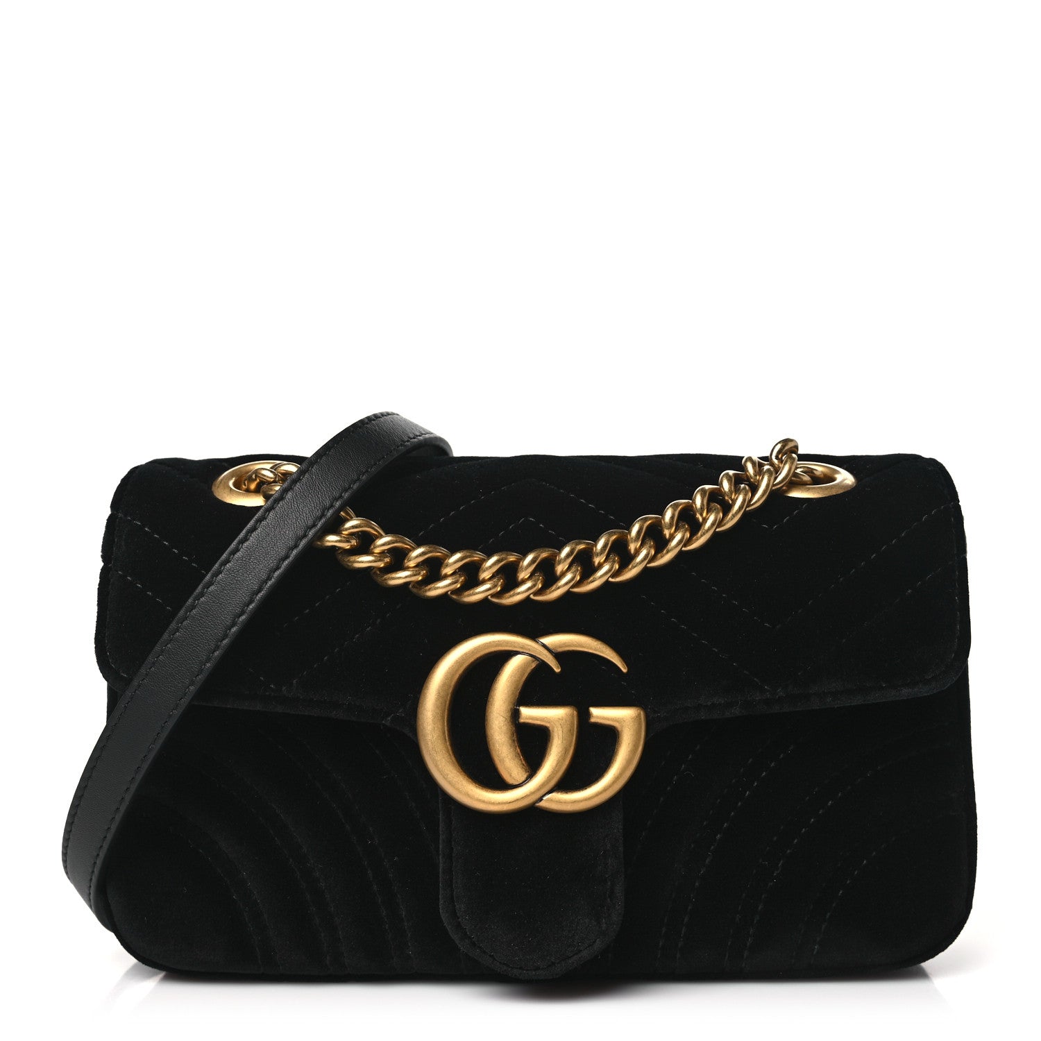 Gucci Velvet Matelasse Mini GG Marmont Shoulder Bag Black 1 of 10