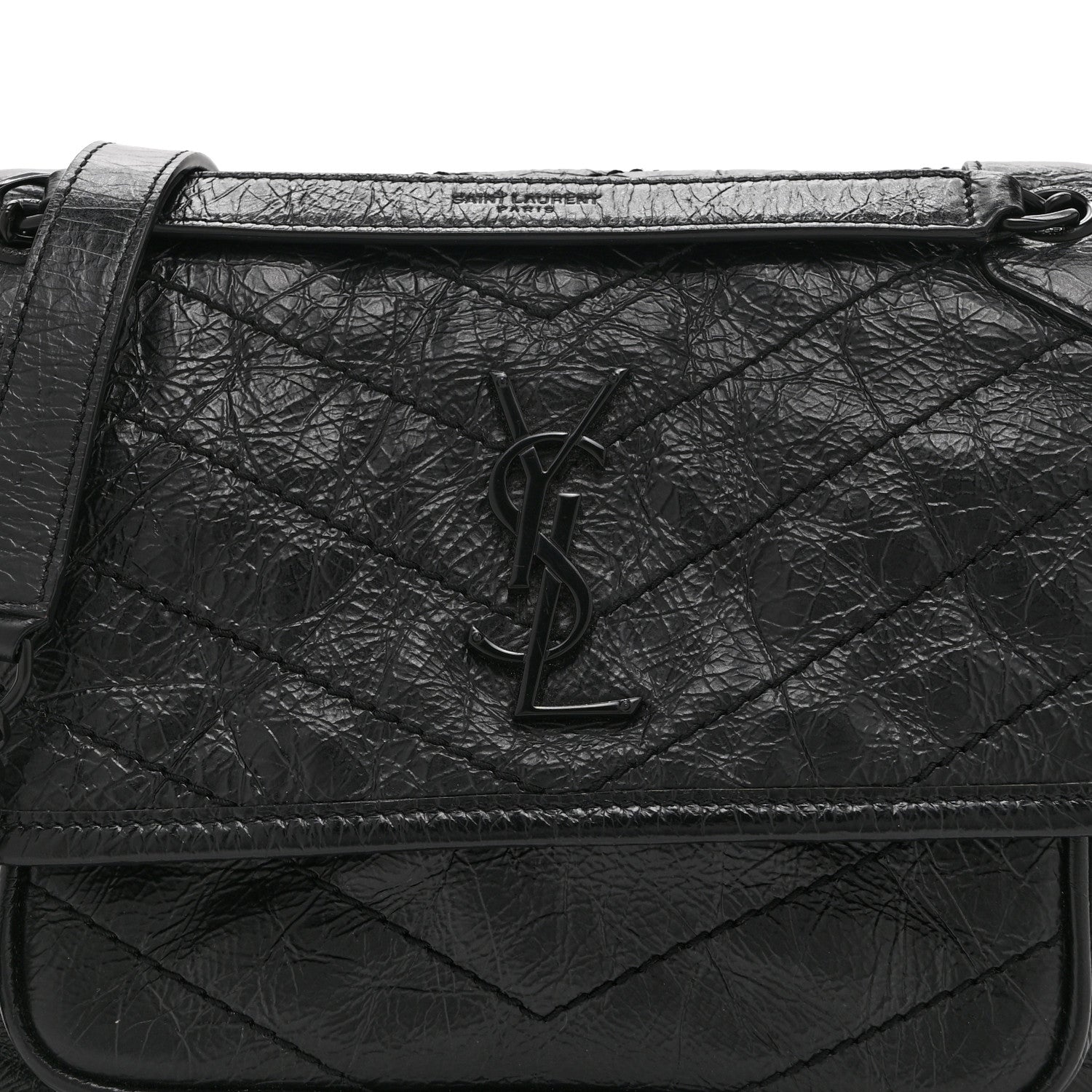 Saint Laurent Crinkled Calfskin Matelasse Monogram Baby Niki Chain Satchel Black 8 of 10