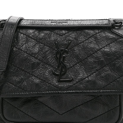Saint Laurent Crinkled Calfskin Matelasse Monogram Baby Niki Chain Satchel Black 8 of 10