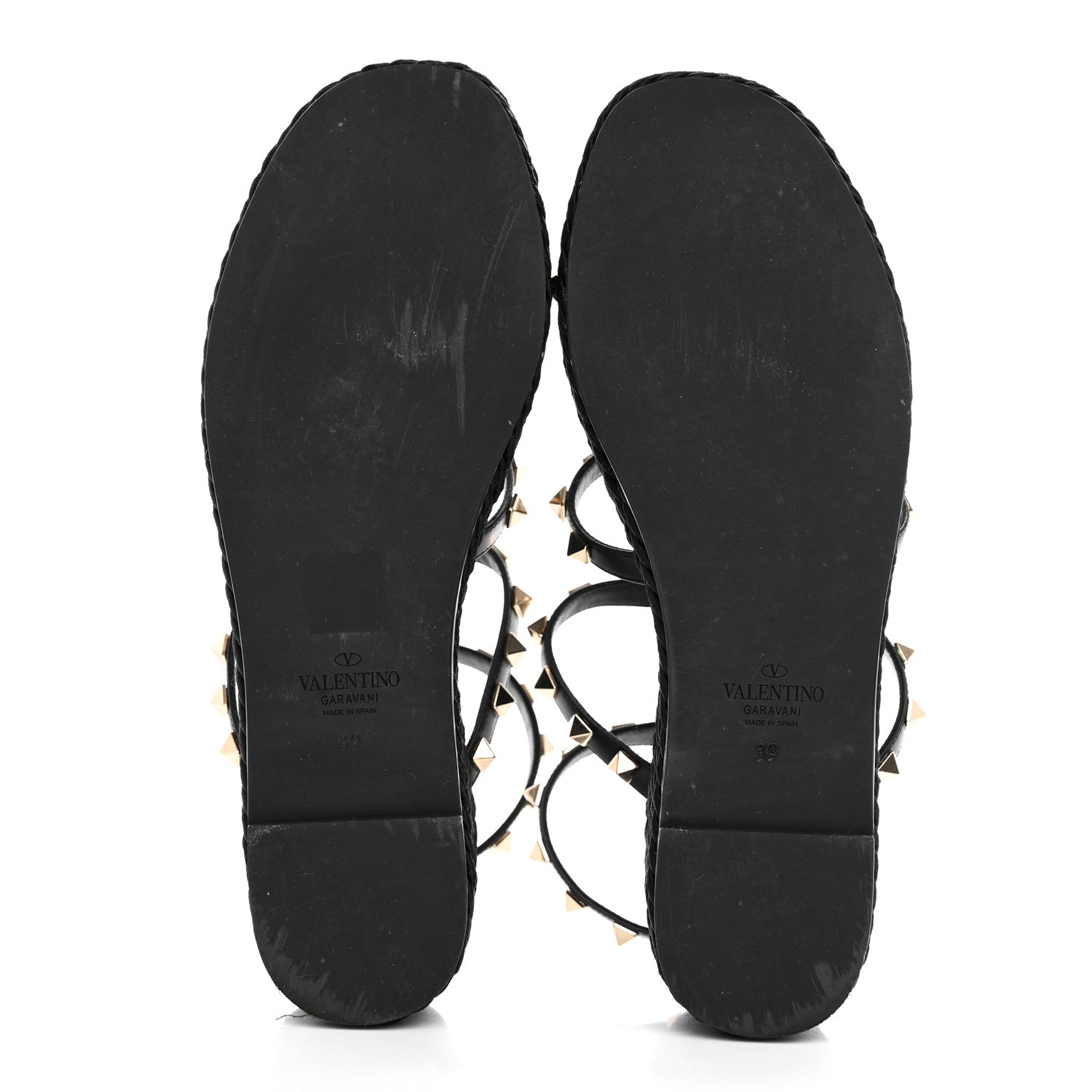 Valentino Garavani Calfskin Rockstud Ankle Strap Torchon Espadrille Caged 30/55mm Sandals 39 Black 5 of 12
