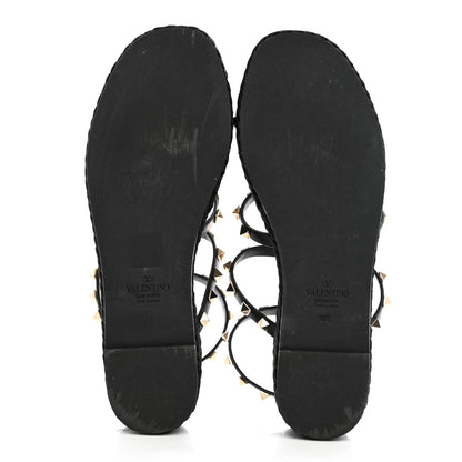 Valentino Garavani Calfskin Rockstud Ankle Strap Torchon Espadrille Caged 30/55mm Sandals 39 Black 5 of 12