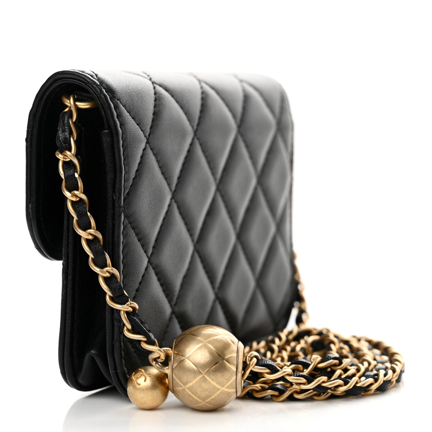 Lambskin Quilted Pearl Crush Clutch With Chain Black