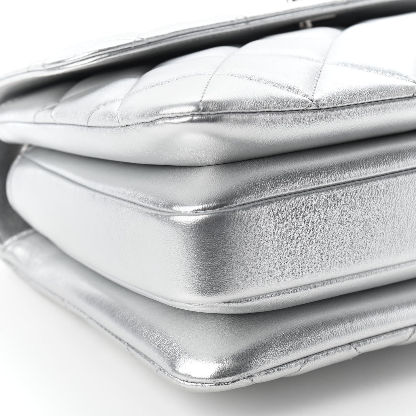Metallic Lambskin Quilted Small Trendy CC Flap Dual Handle Bag Silver