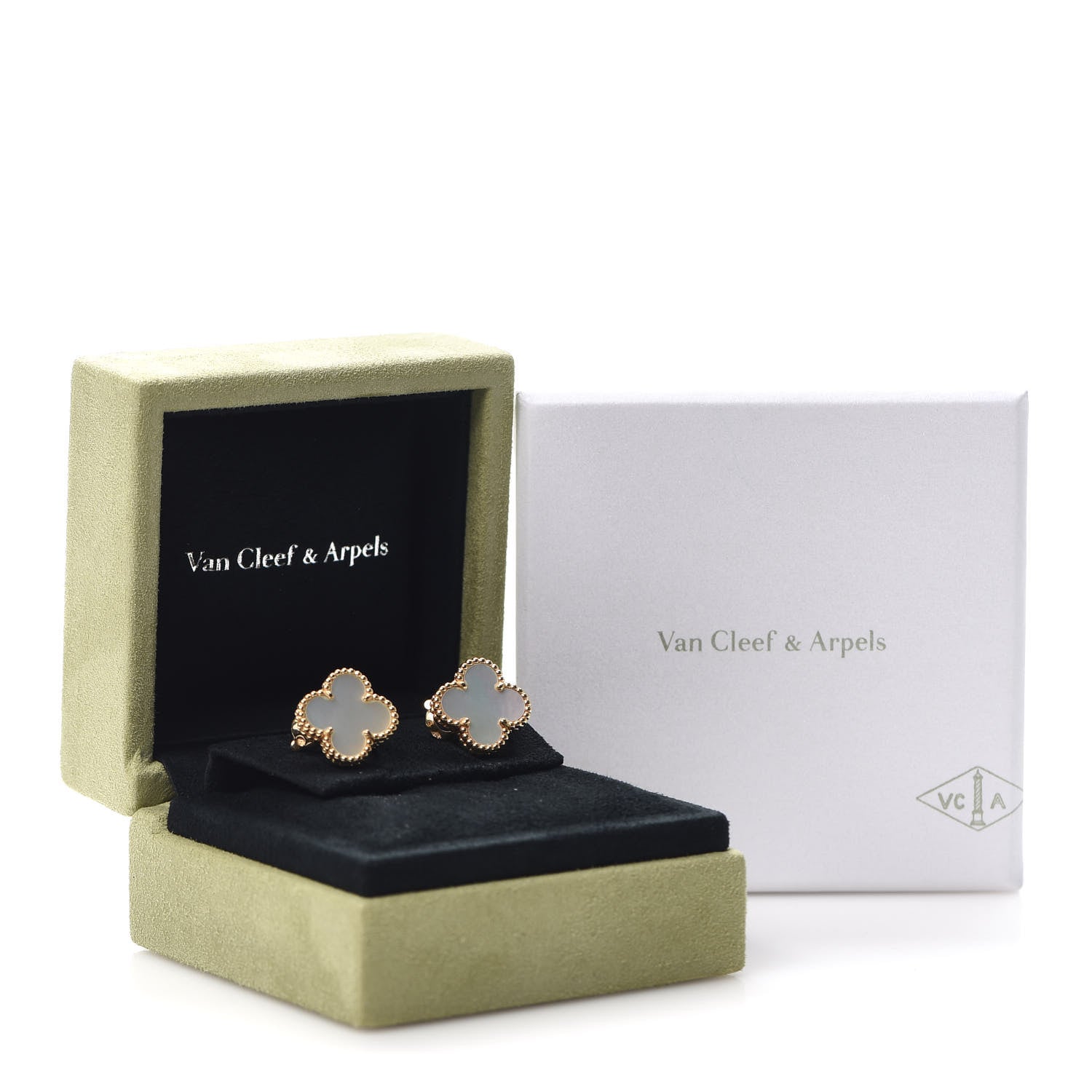 Van Cleef & Arpels 18K Yellow Gold Mother of Pearl Vintage Alhambra Earrings 6 of 6