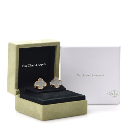 Van Cleef & Arpels 18K Yellow Gold Mother of Pearl Vintage Alhambra Earrings 6 of 6