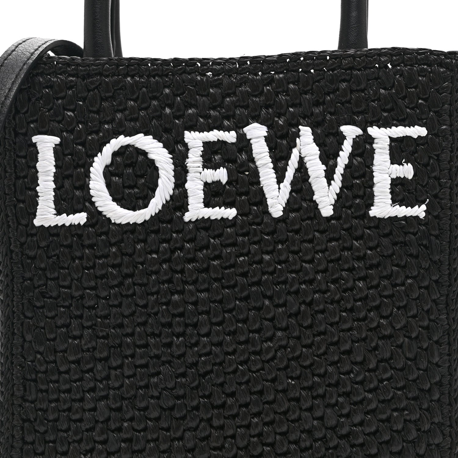 Loewe Raffia Calfskin Standard A5 Tote Bag Black White 7 of 9