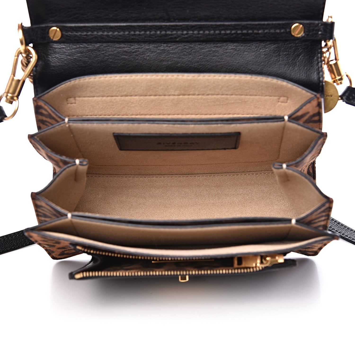 Givenchy Calfskin Suede Leopard Print Small GV3 Shoulder Bag Black Chestnut 4 of 12