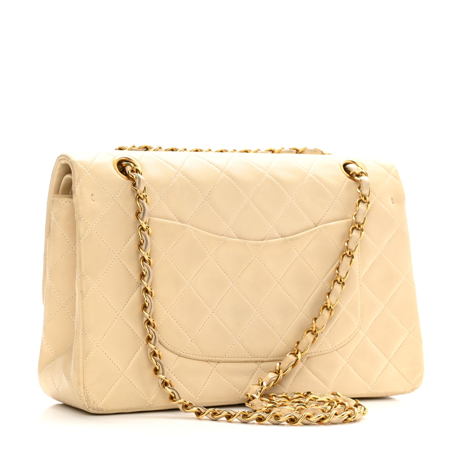 Lambskin Quilted Medium Double Flap Beige