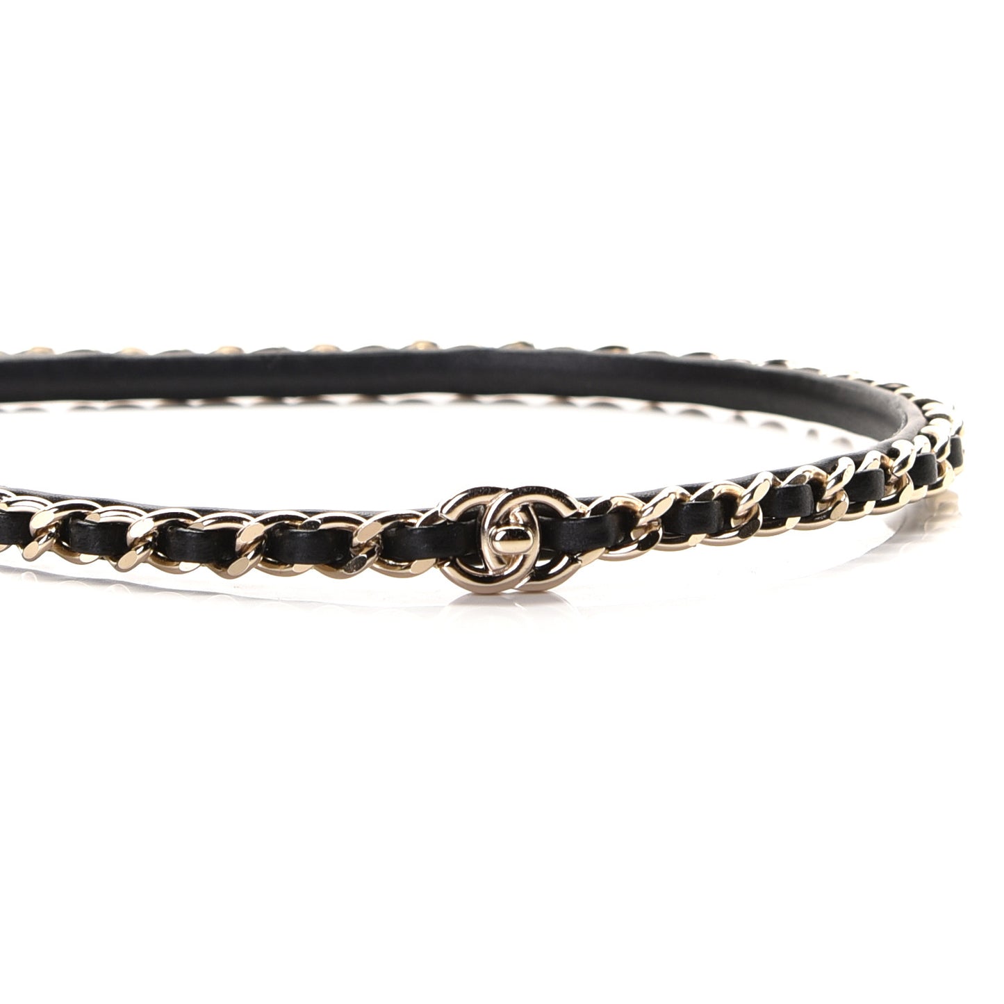 Metal Lambskin CC Turnlock Chain Headband Gold Black