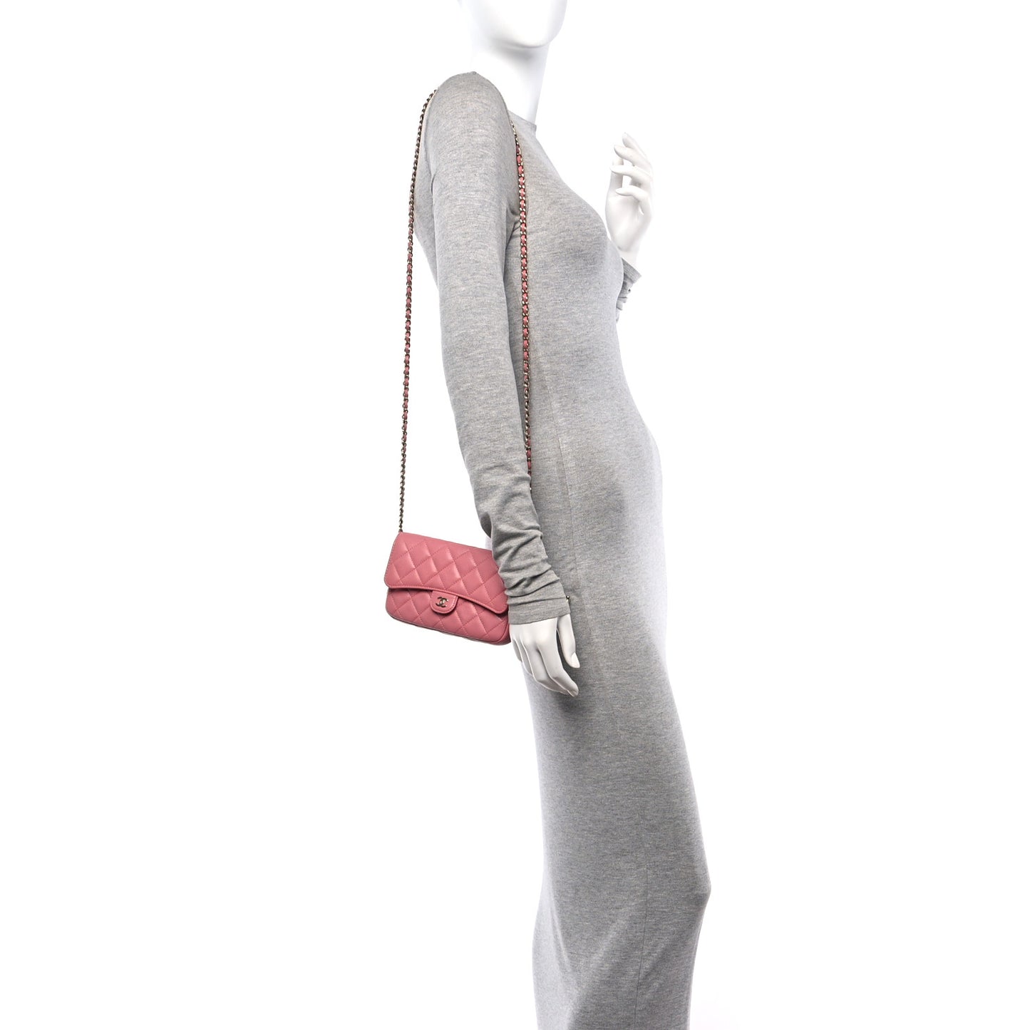 Caviar Quilted Flap Phone Holder With Chain Pink