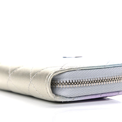 Chanel Gradient Metallic Calfskin Quilted Zip Around Coin Purse Wallet Silver Blue Yellow Purple 9 of 10