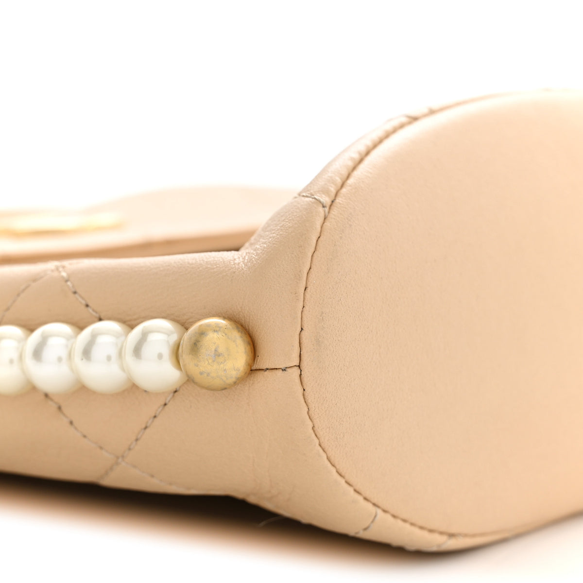 Calfskin Quilted Pearl Small About Pearls Hobo Bag Beige