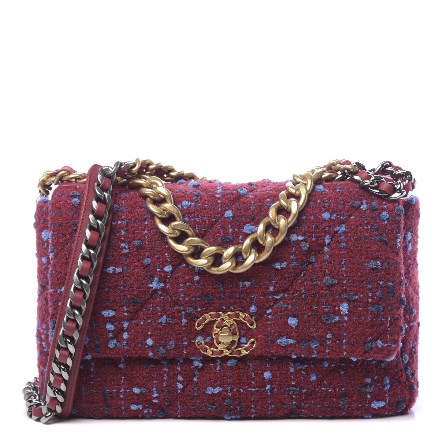 Tweed Quilted Large 19 Flap Red Blue Grey
